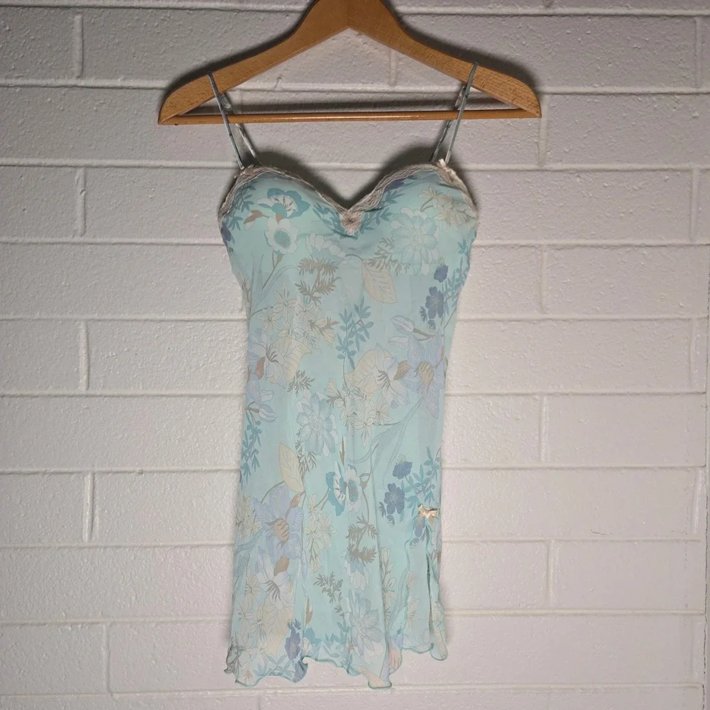 Vtg Y2K Floral Chemise Large Pastel Lace‎ Trim Nightgown Slip Dress Ethereal